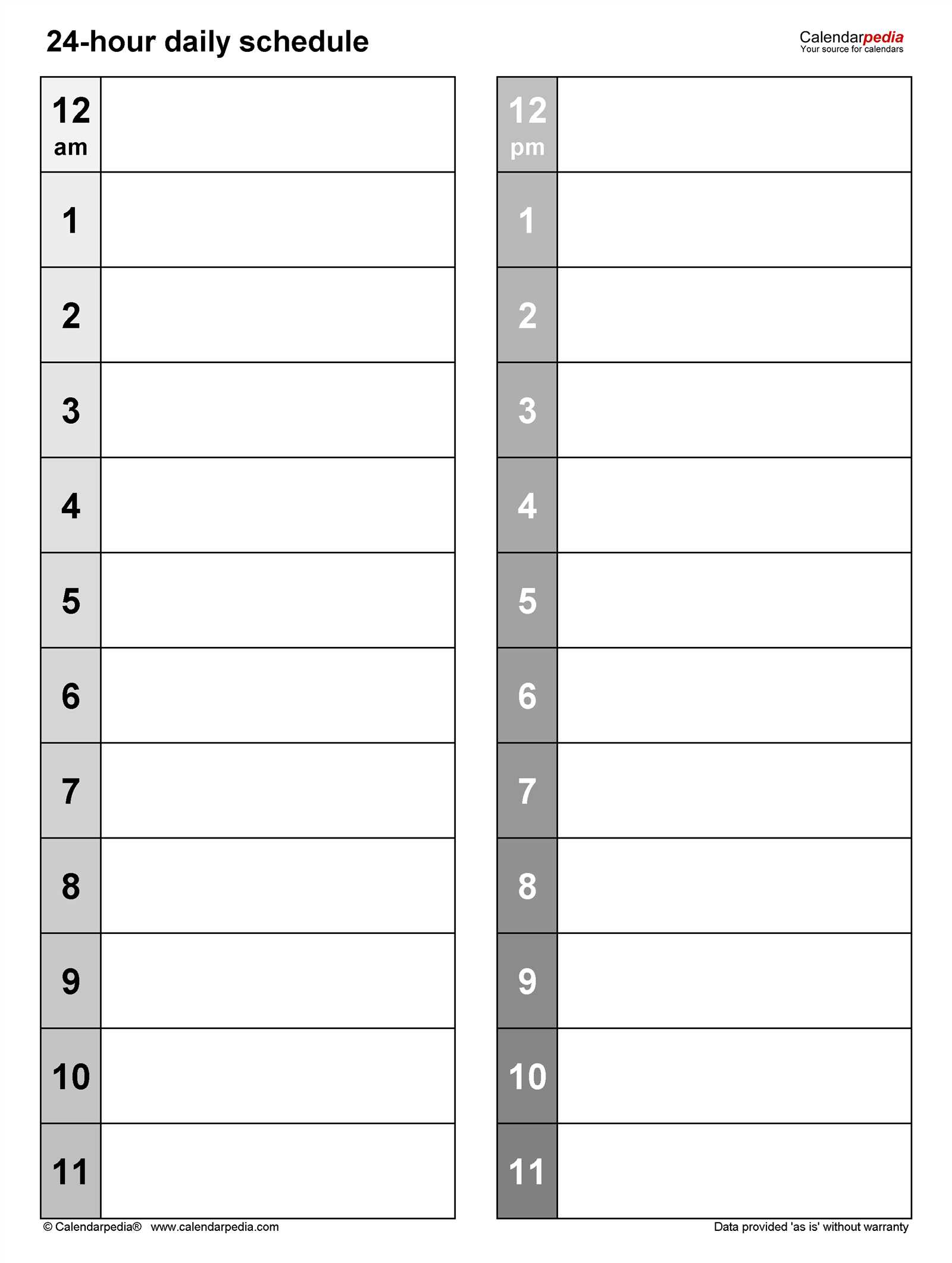 hourly daily calendar template