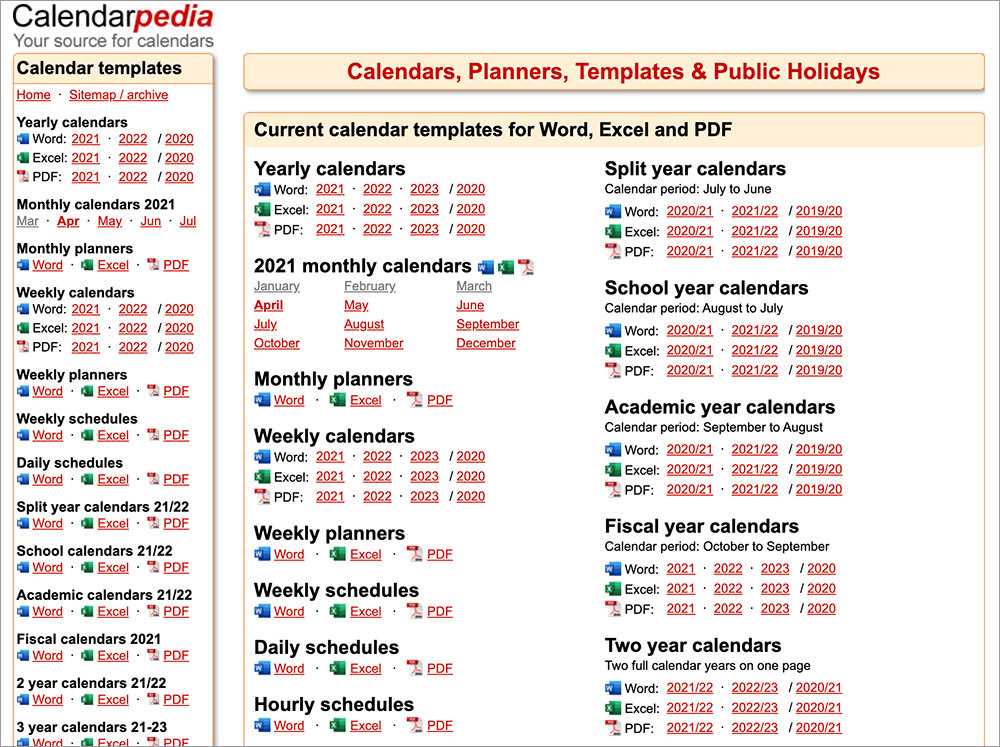 general calendar template