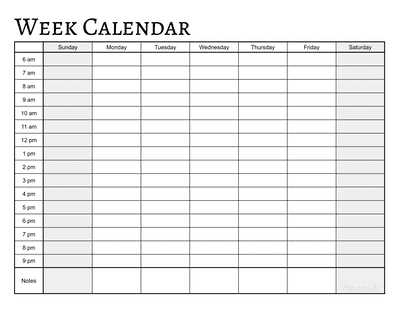 free weekly calendar template with times