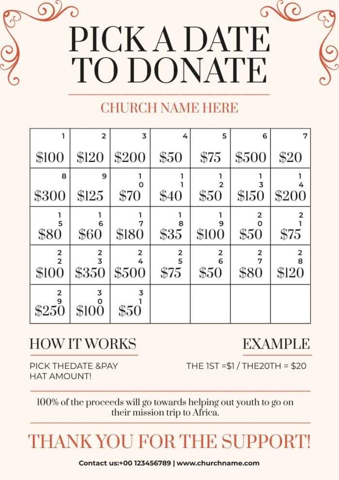 calendar fundraiser pay the date template