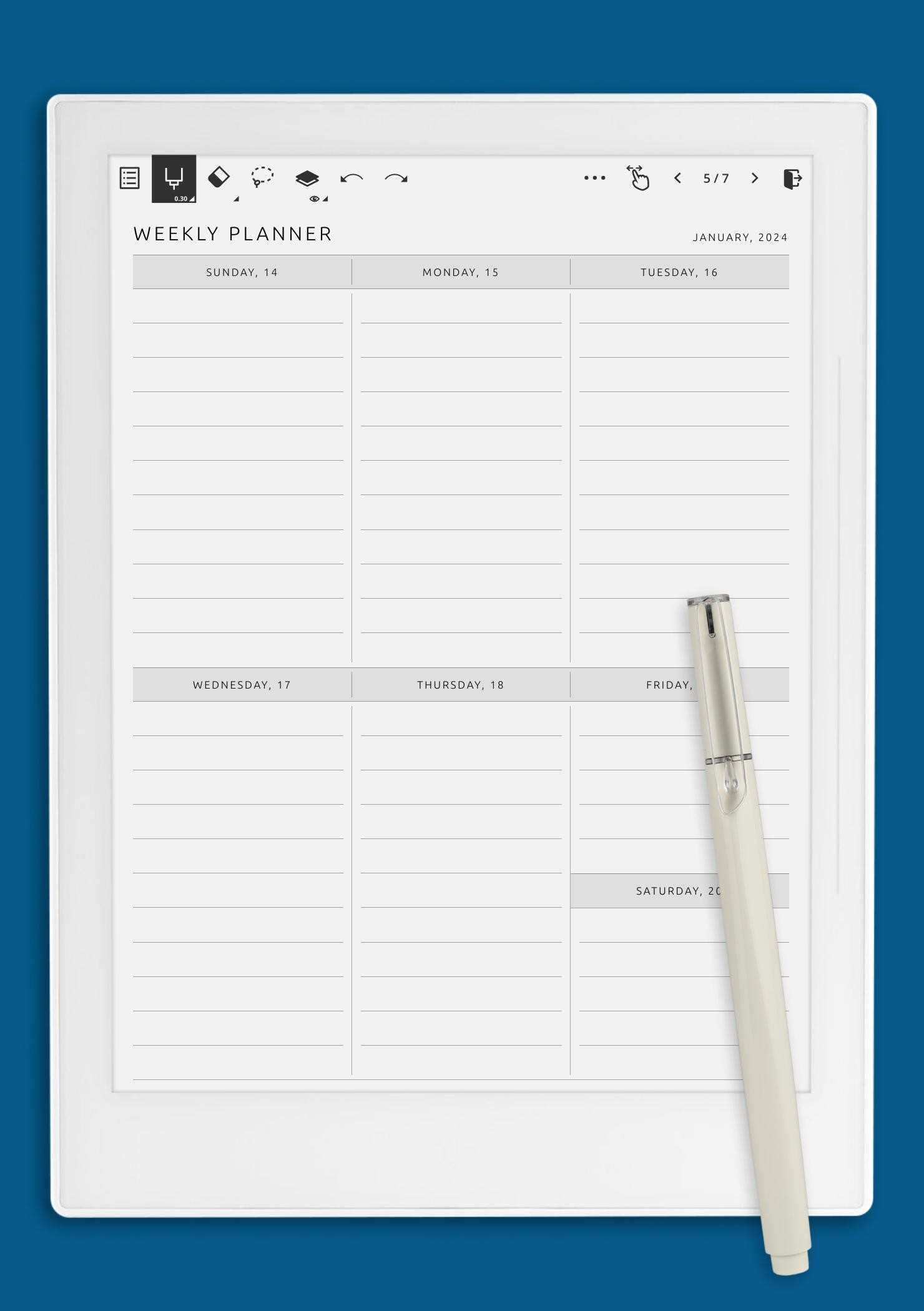 single week calendar template