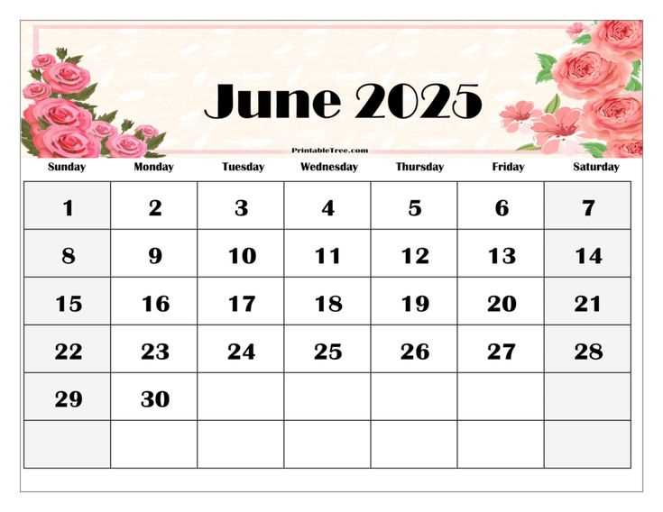 template for june 2025 calendar