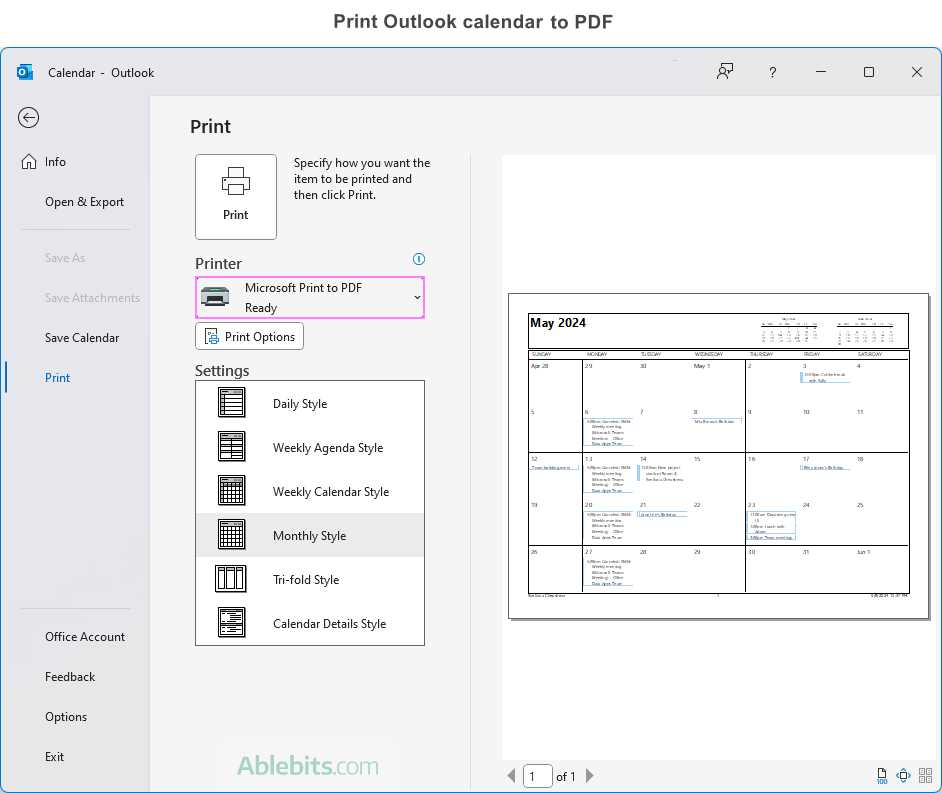 blank outlook calendar template