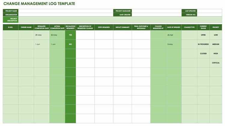 change management calendar template