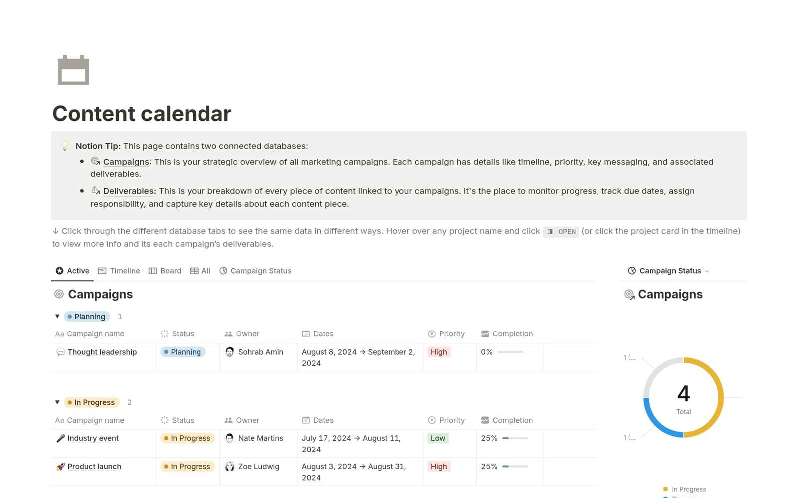 marketing content calendar template