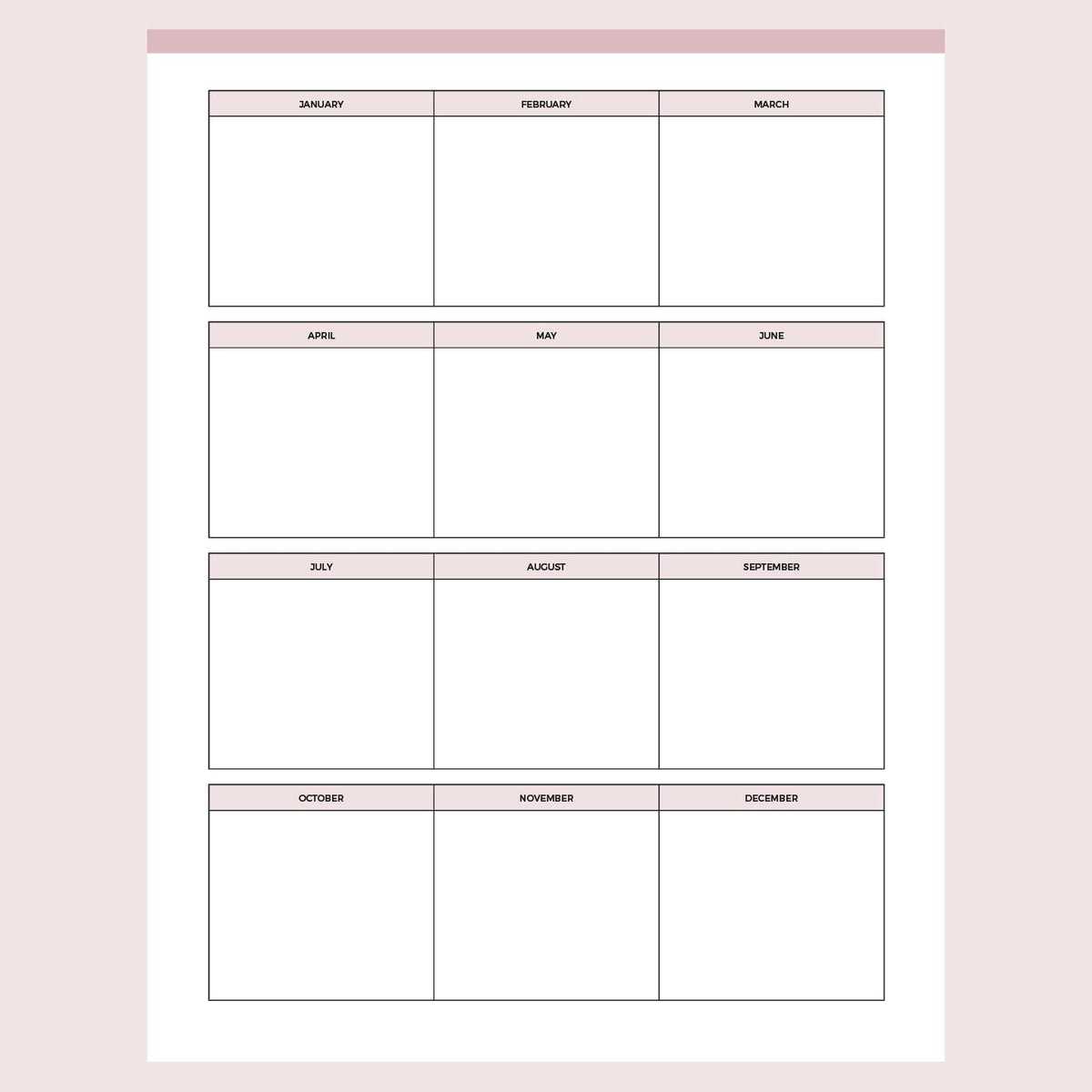 blank year at a glance calendar template