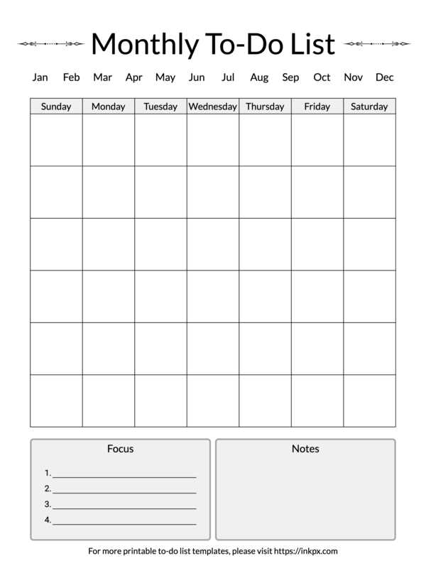 monthly to do calendar template