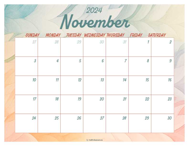 blank november calendar template