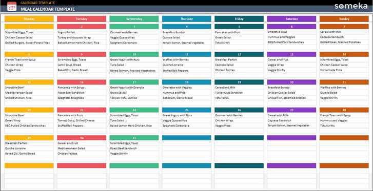 meal calendar template free