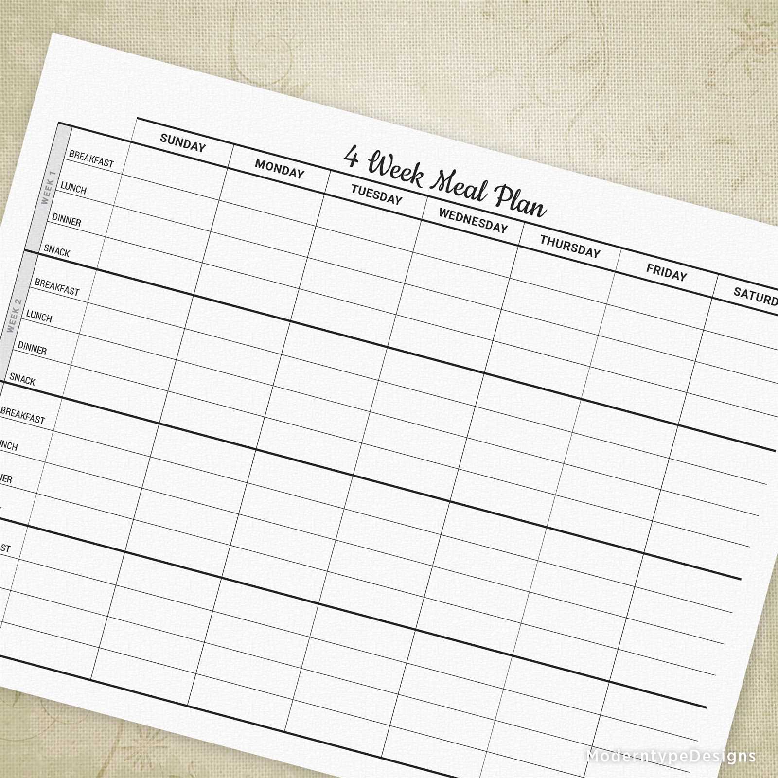 meal planning calendar template monthly