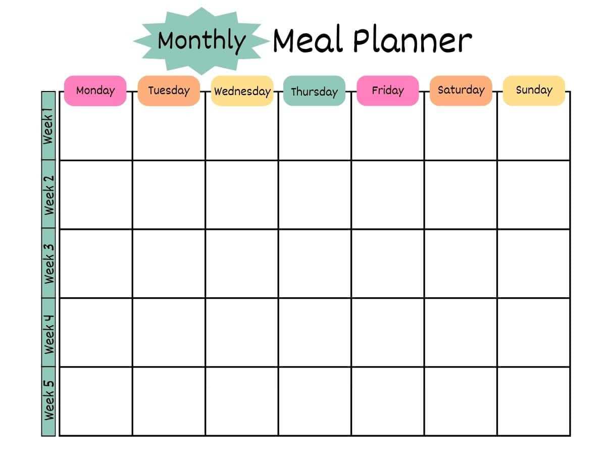 meal planning calendar template monthly