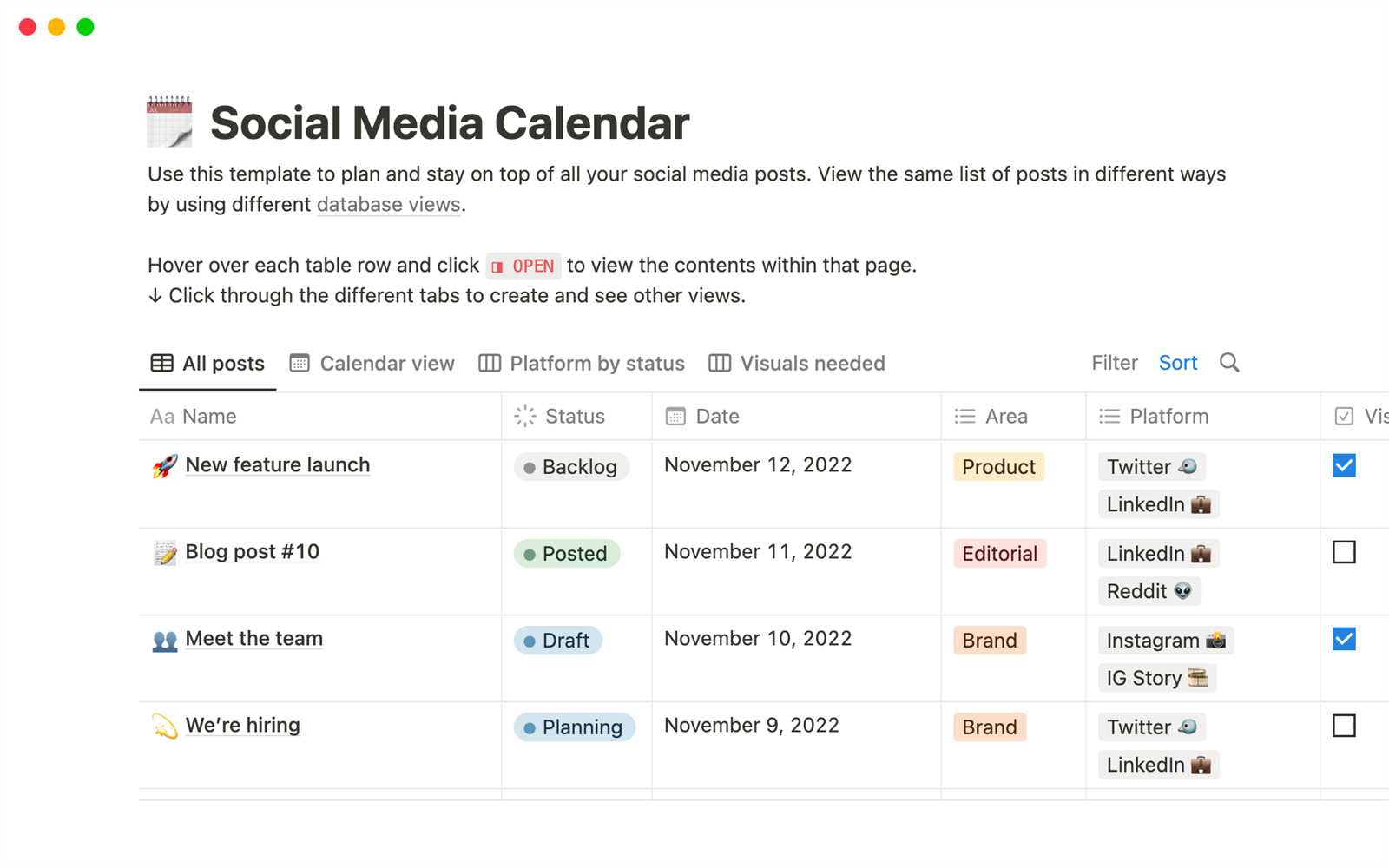 media content calendar template