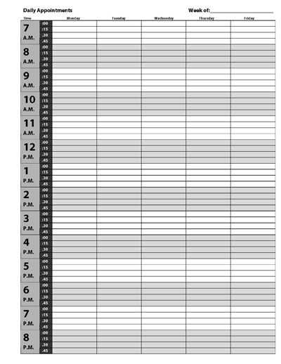 printable daily appointment calendar template