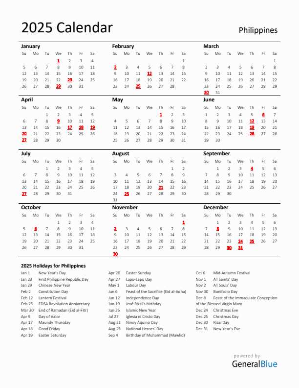 holiday calendar template 2025