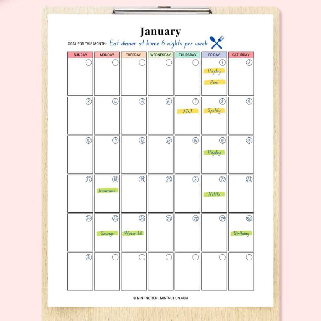 expense calendar template