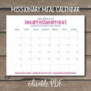 missionary dinner calendar template