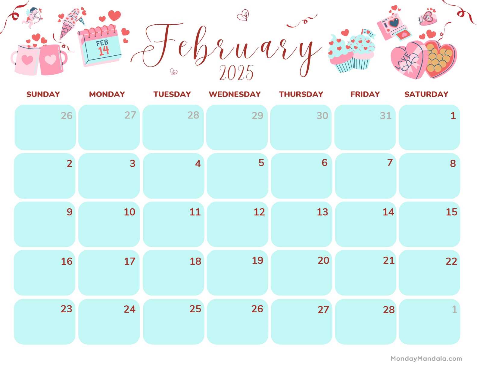 free february 2025 calendar template