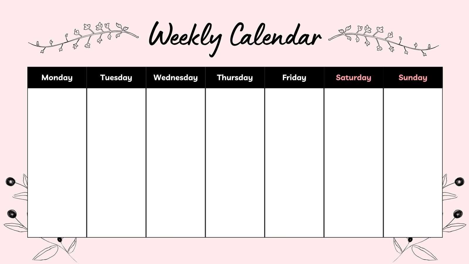 monday through saturday calendar template