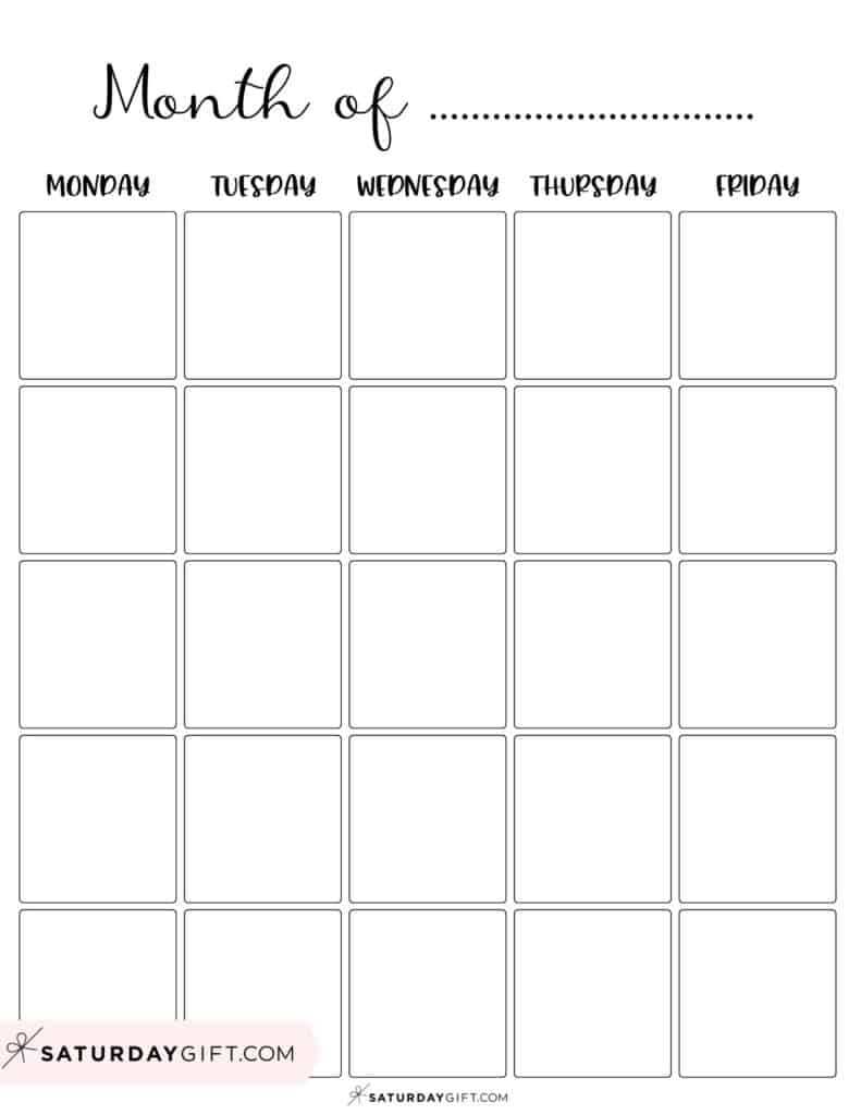 monday through saturday calendar template