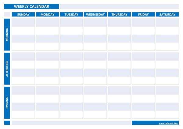 monday through sunday calendar template