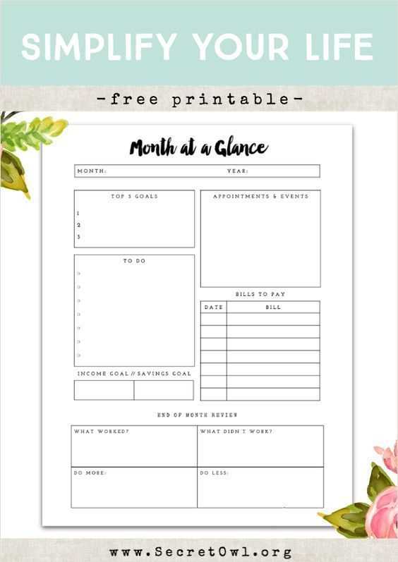 month at a glance blank calendar template