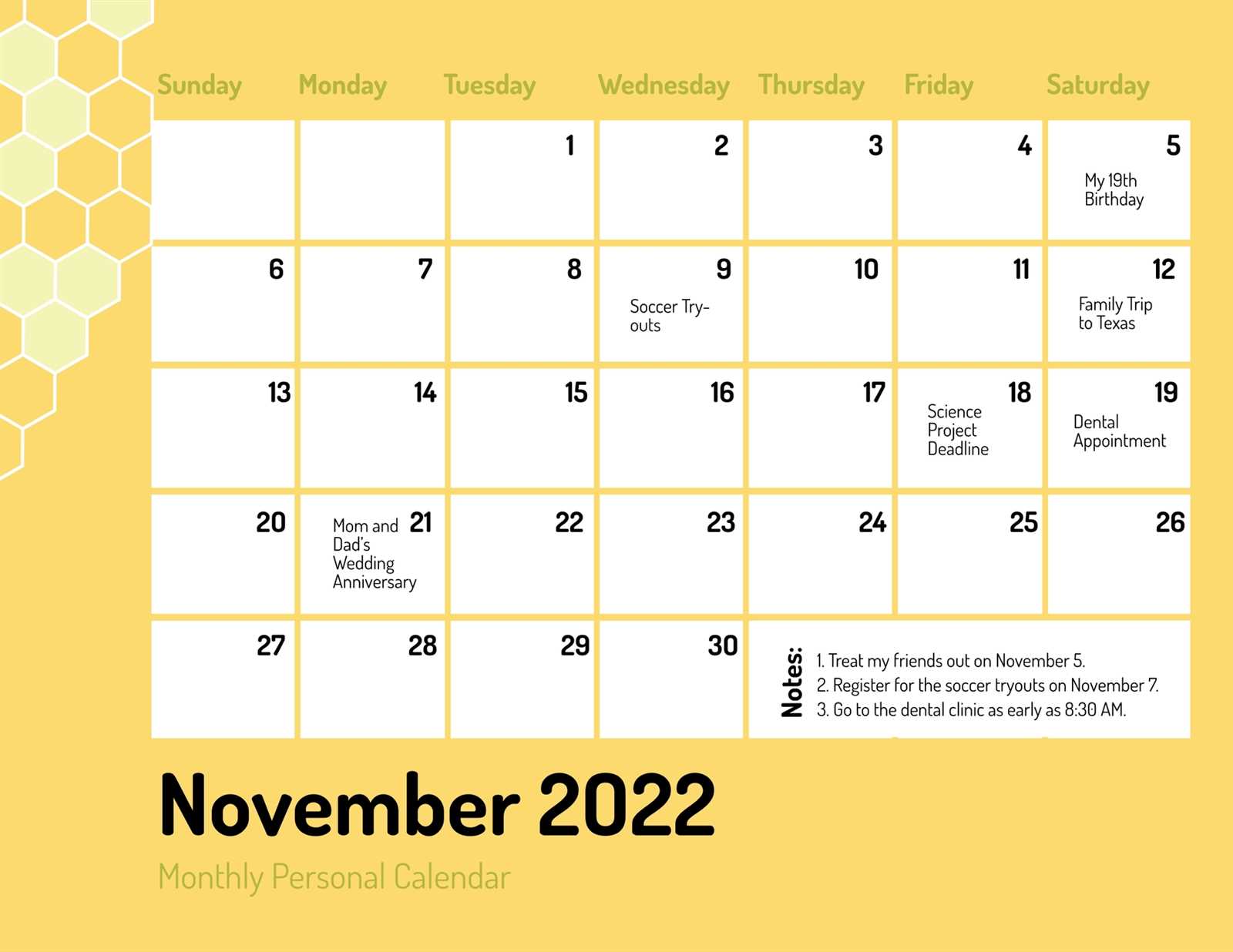 month of november calendar template