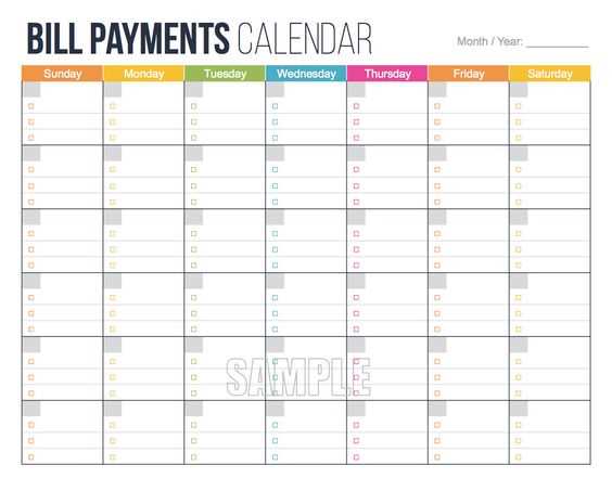 monthly bill calendar template