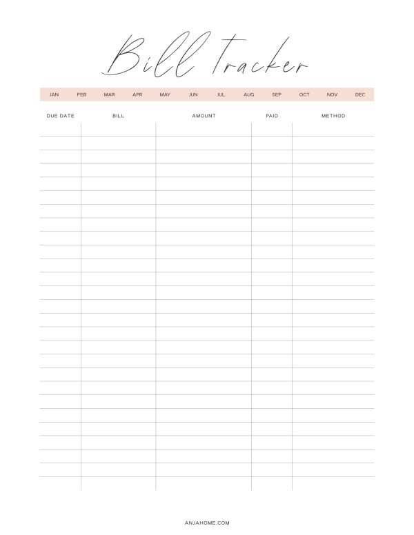 monthly bill payment calendar template