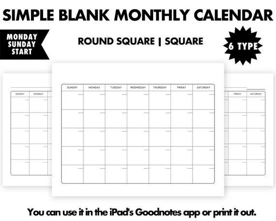 monthly calendar grid template