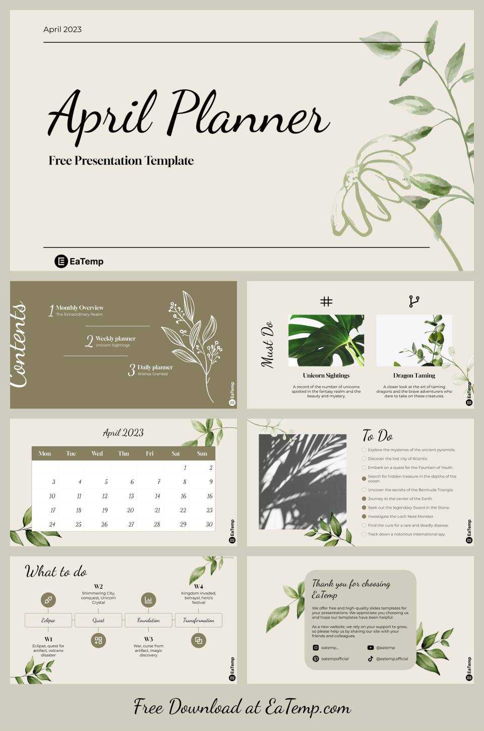 monthly calendar ppt template free