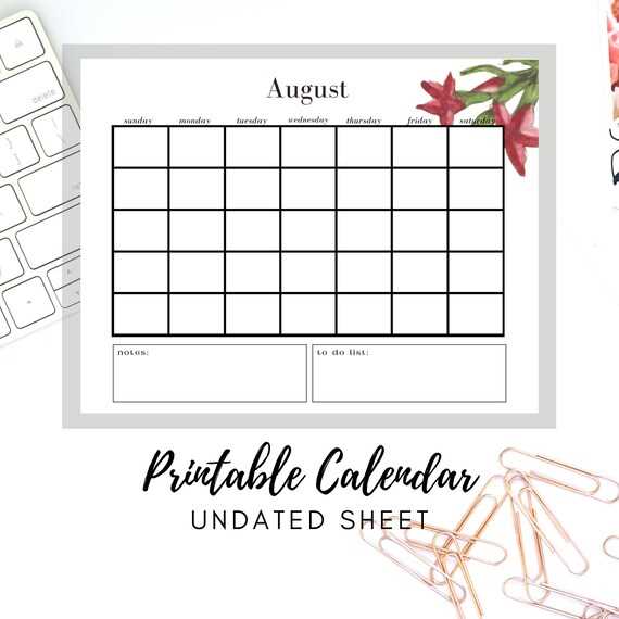 monthly calendar template august