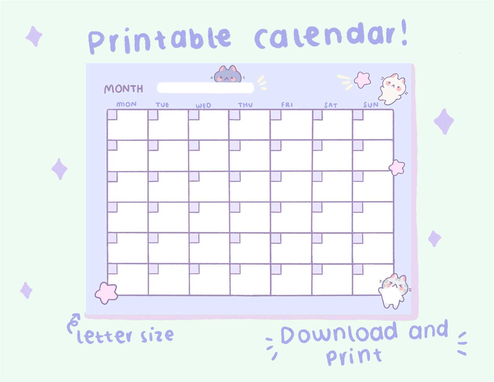 monthly calendar template cute