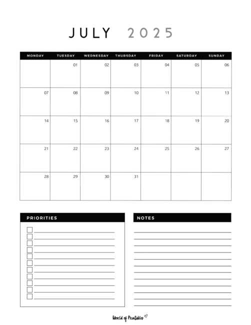 monthly calendar template july 2025 calendar