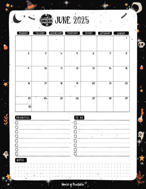 monthly calendar template june 2025