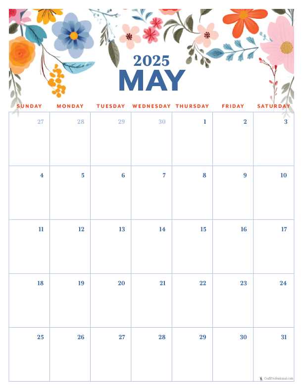 monthly calendar template may 2025