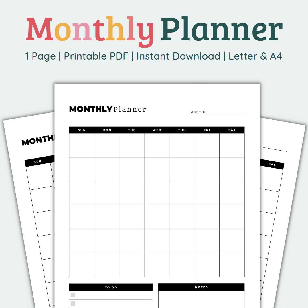 monthly calendar template printable