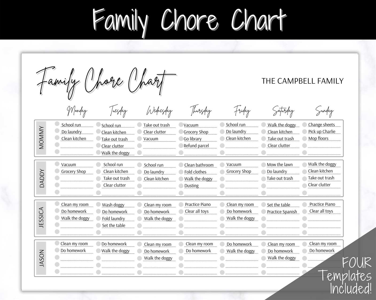 monthly chores calendar template