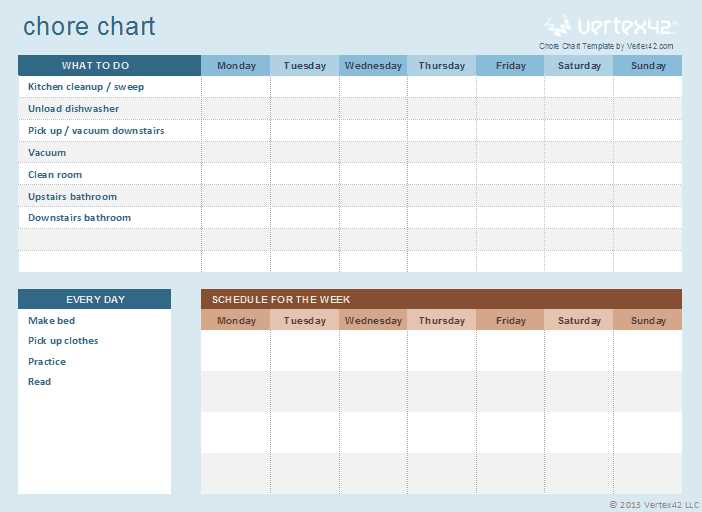 monthly chores calendar template