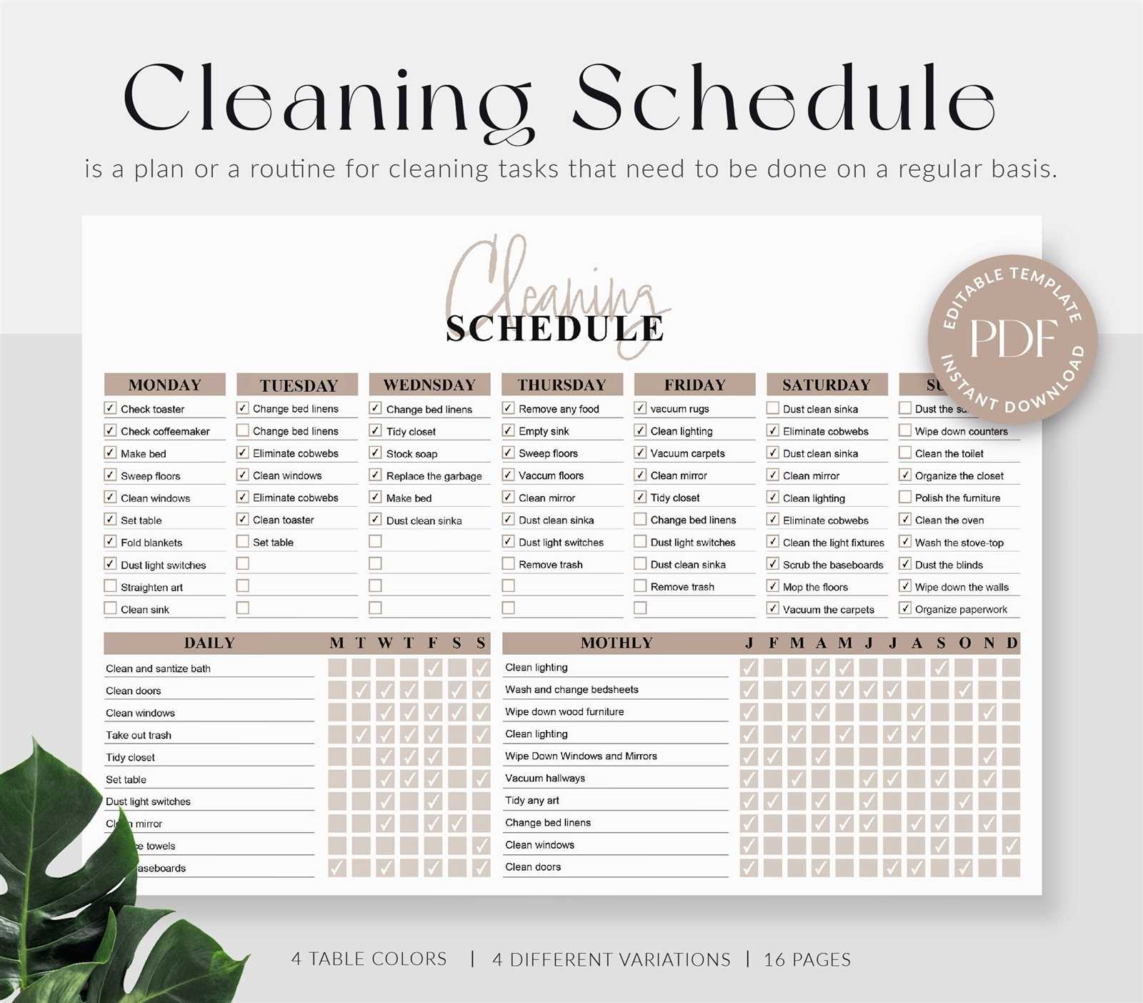 monthly cleaning calendar template