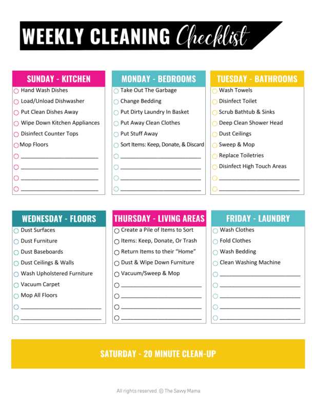 monthly cleaning calendar template