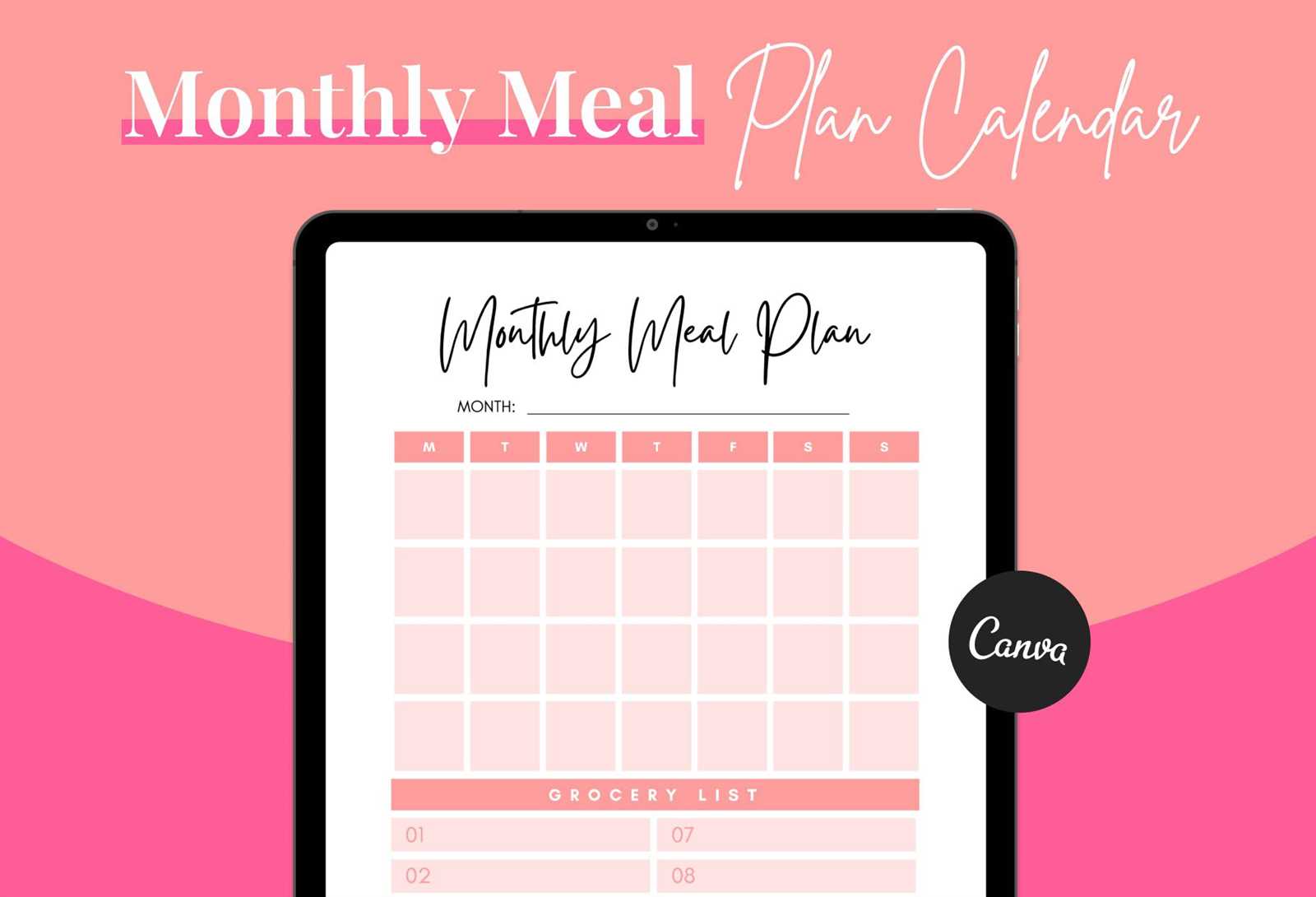 monthly meal calendar template