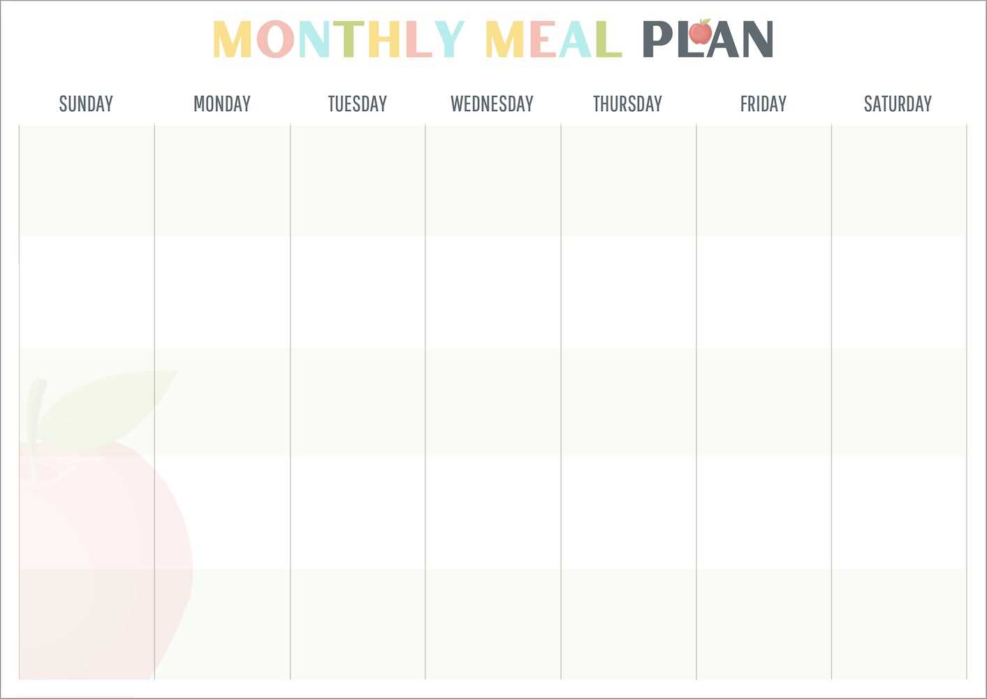 monthly menu planning calendar template