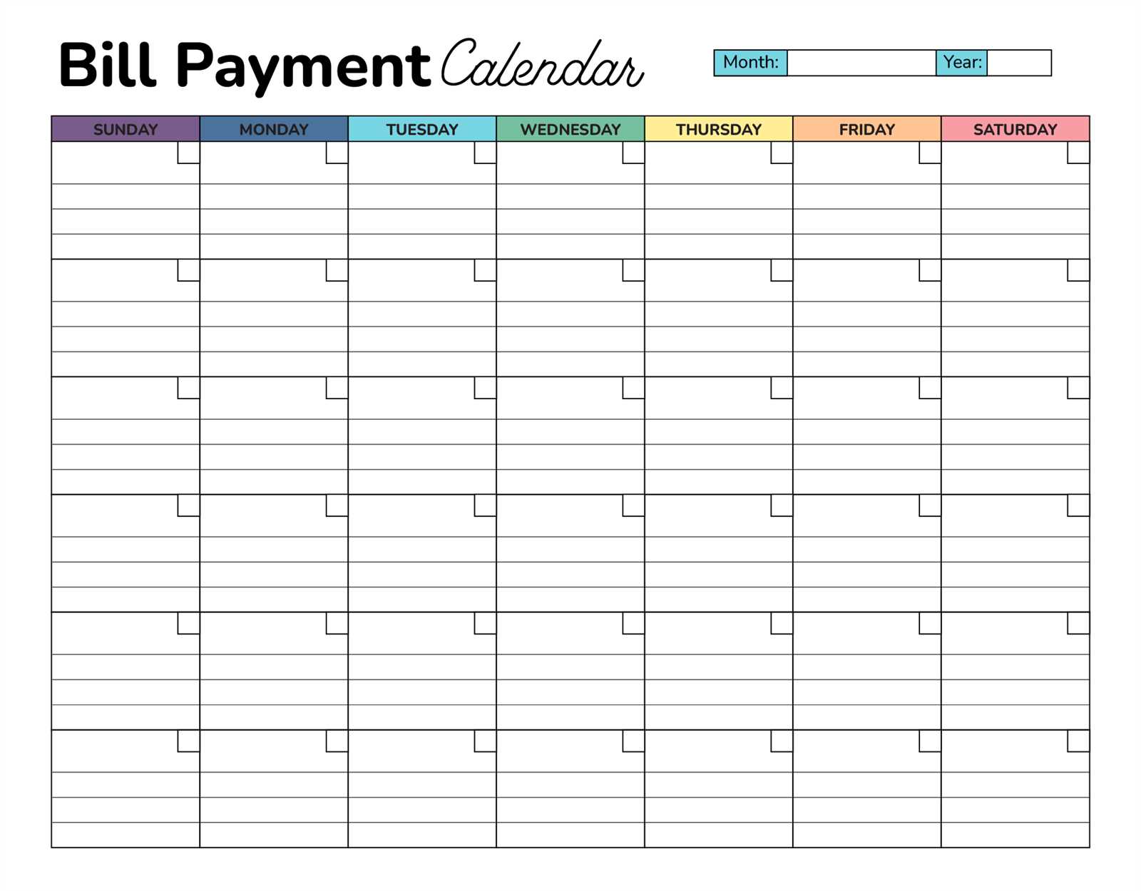 monthly payment calendar template