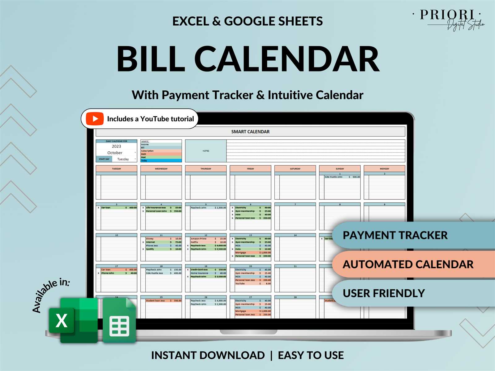 monthly payment calendar template