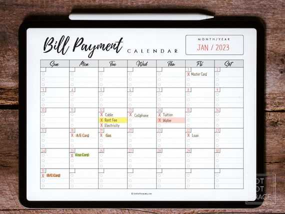 monthly payment calendar template