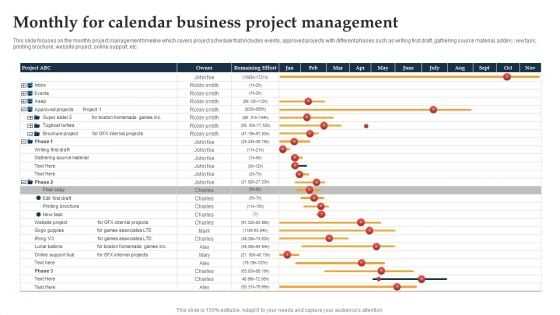 monthly project calendar template