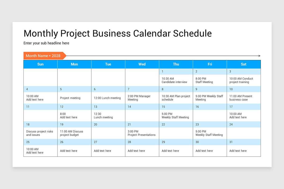 monthly project calendar template