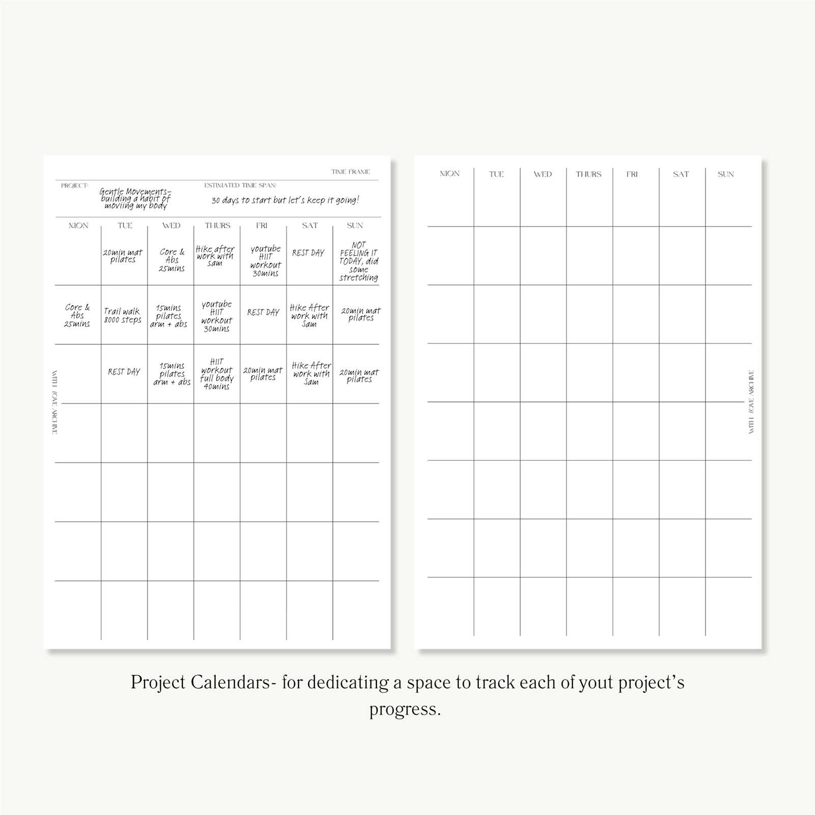 monthly project calendar template