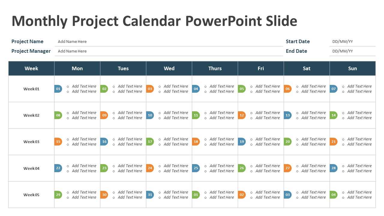 monthly project calendar template