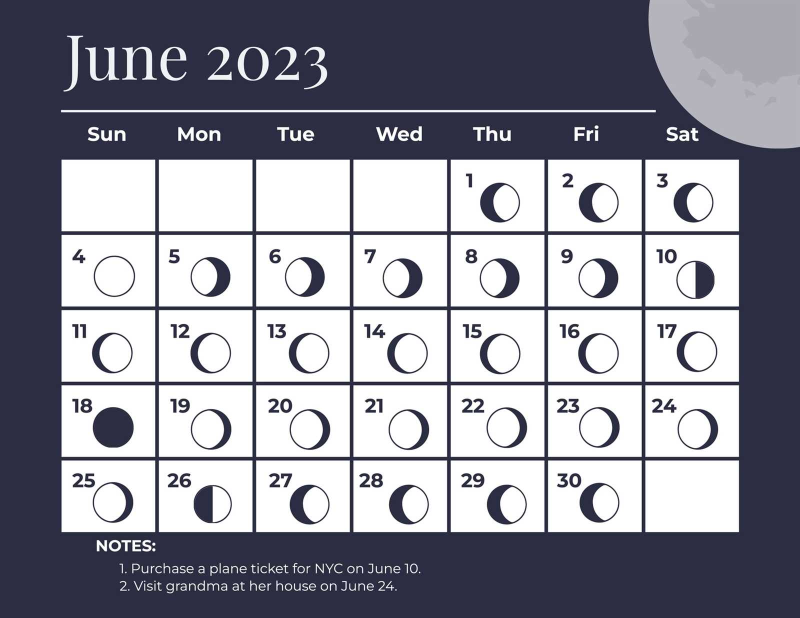 moon calendar template